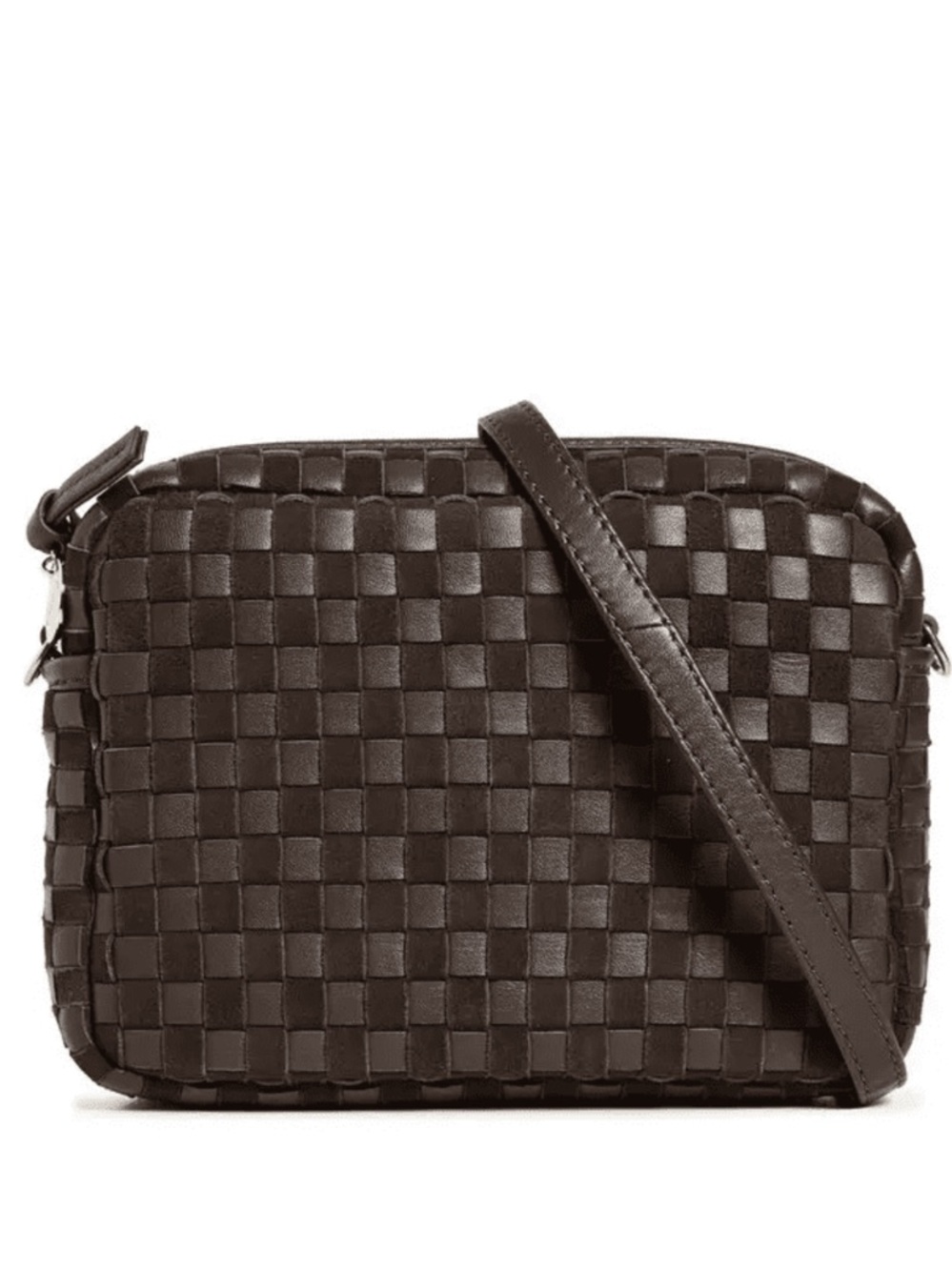 Clare V NWT + dust bag Mahogany chocolate Brown checkerboard woven Suede midi